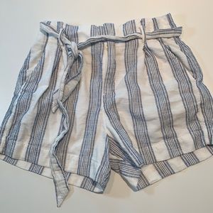 Striped Paper Bag Waist Shorts
